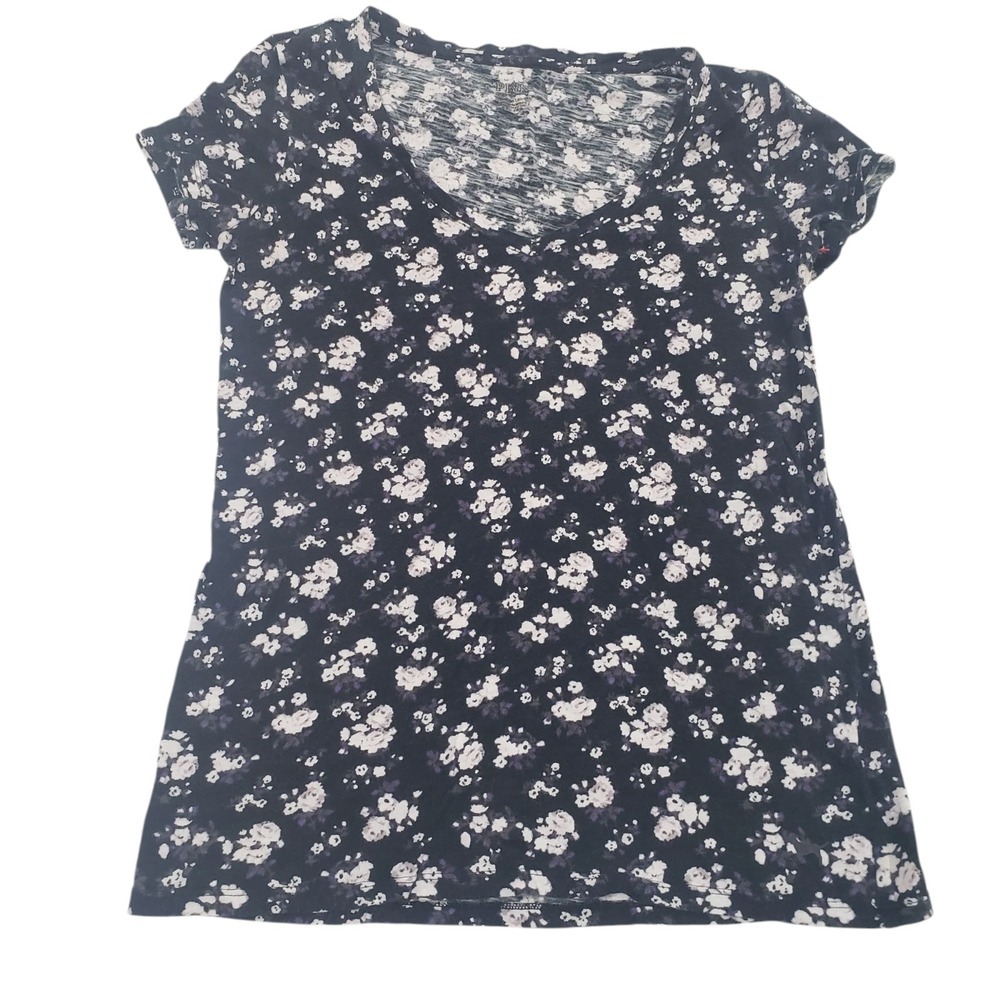 Victorias Secret Pink Blouse Top Womens Black White XS Floral Knit Scoop Neck